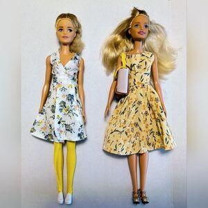 Lot of 2 Yellow & White Floral Redressed Barbie Dolls